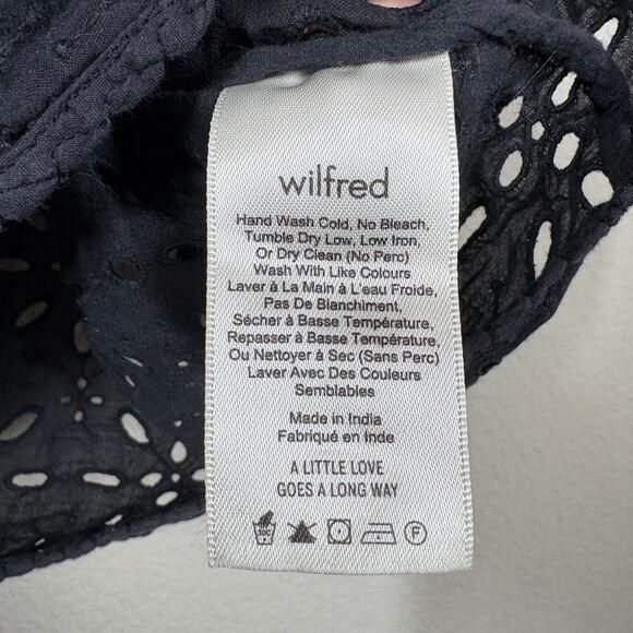 Wilfred Size Medium La Boheme Eyelet Crop Blouse Black Cotton Short Sleeves - Picture 6 of 7